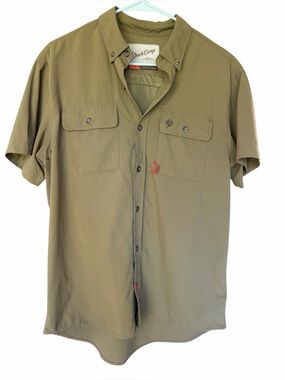 DUCK CAMP men’s lightweight short sleeve hunting shirt olive green large EUC